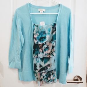 NWT Christopher & Banks Aqua Cardigan & Tank